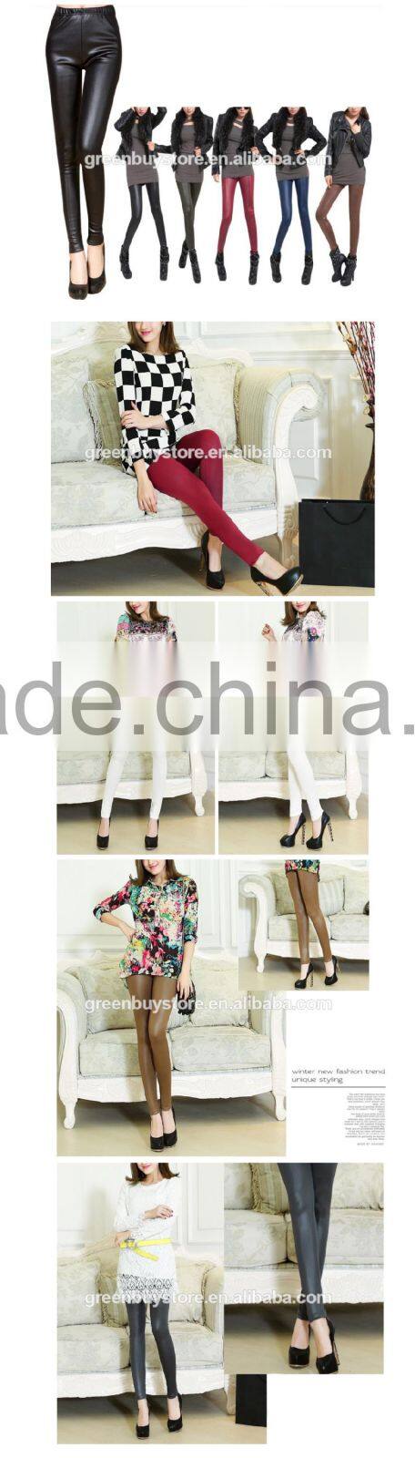 2014 Long Women Leather Stretched Casual Pants, Slim Mini Trousers