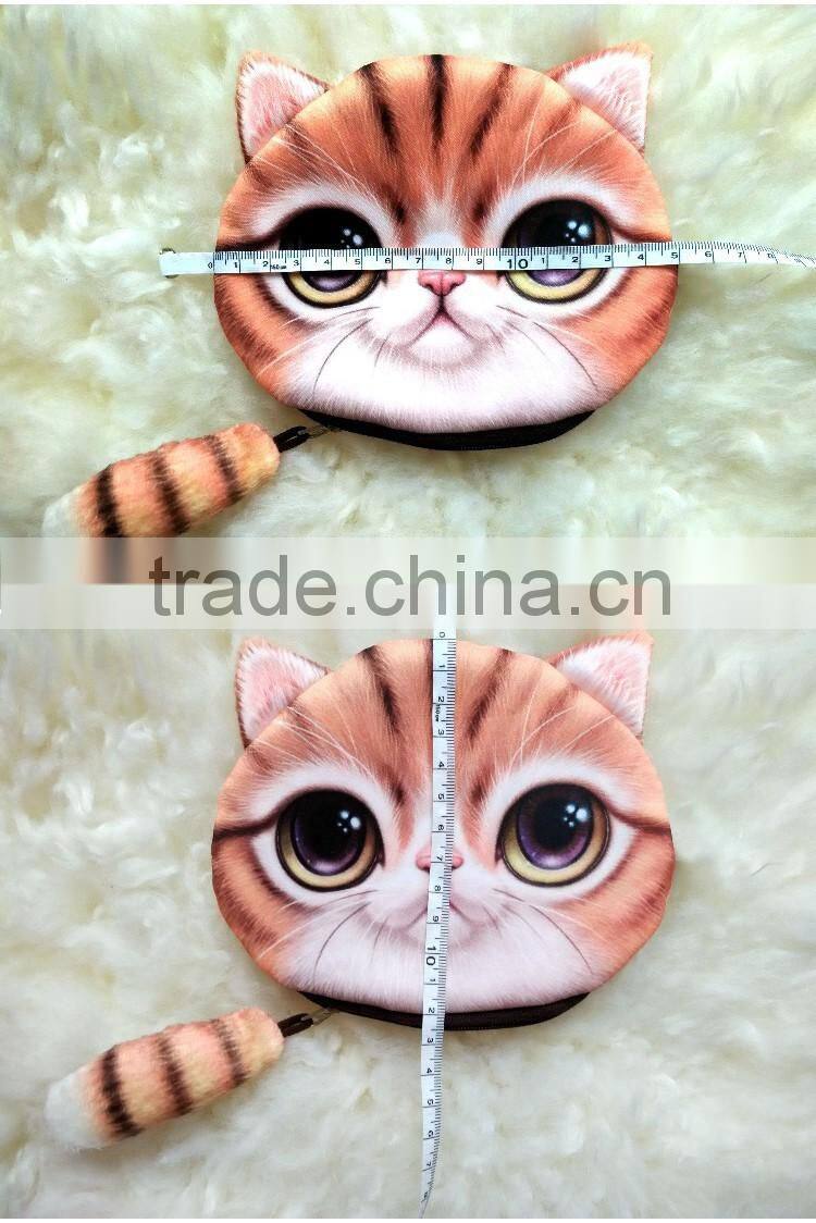 Wholesale Coin Purses 3D Printing Cute Cat Wallets Small Zipper Change Cion Purses for Girl
