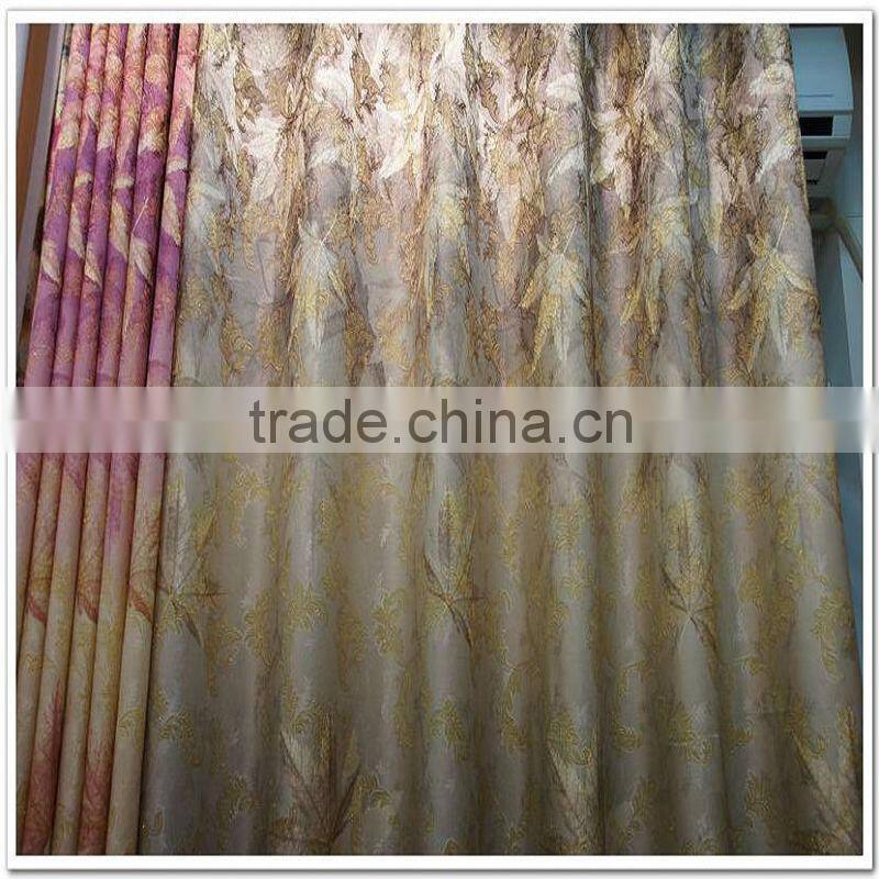 Concise Leaves Design Yarn Dye Printed Jacquard Gold Thread 100% Polyester Curtain Fabric