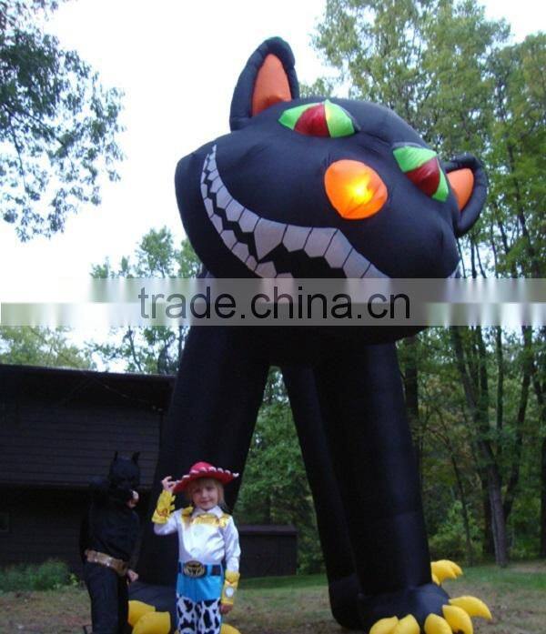 Halloween Decorations Inflatable Black Cat with Green Eyes