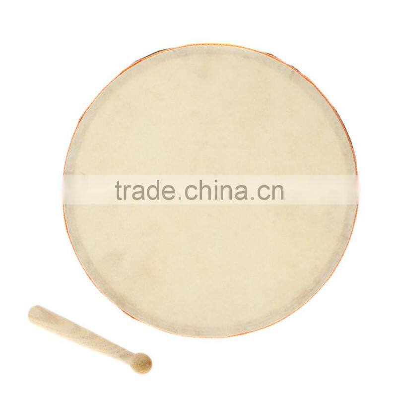 8" Wood Hand Drum Dual Head with Drum Stick Percussion Musical Educational Toy Instrument for KTV Party Kids Toddler