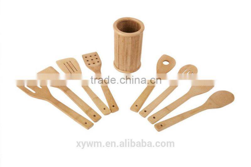 SP8-202/8 PCS Bio Degradable Organic Bamboo Wood Kitchen Utensil Tools Set in Mesh Bag
