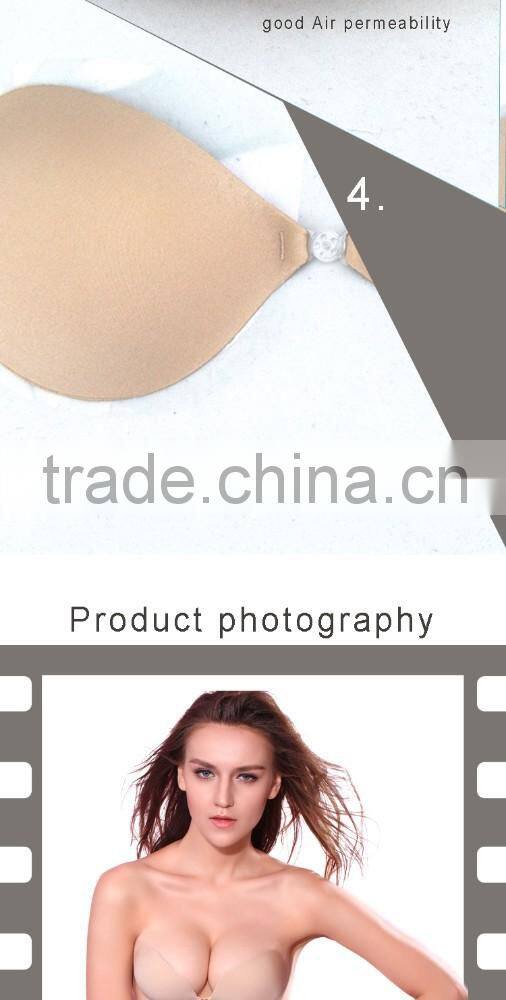 Top Selling 2014 New Sexy Women Self-Adhesive Push Up Silicone Bust Front Closure Strapless Invisible Bra Black