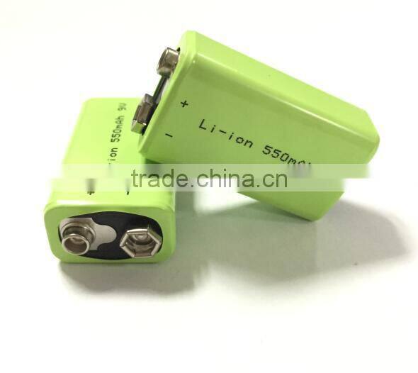 Top quality rechargeable 9v 550mah li-ion battery for GPS