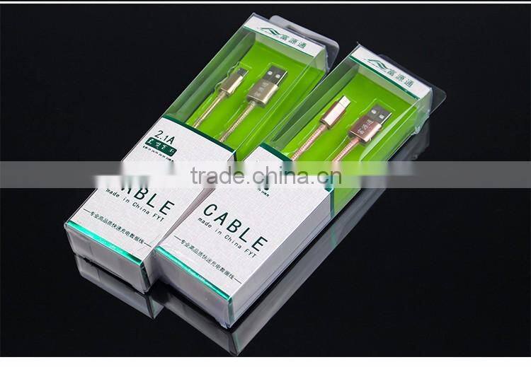 Metal Nylon Woven USB Cable with blister for I6 phone cable OD 3.5mm
