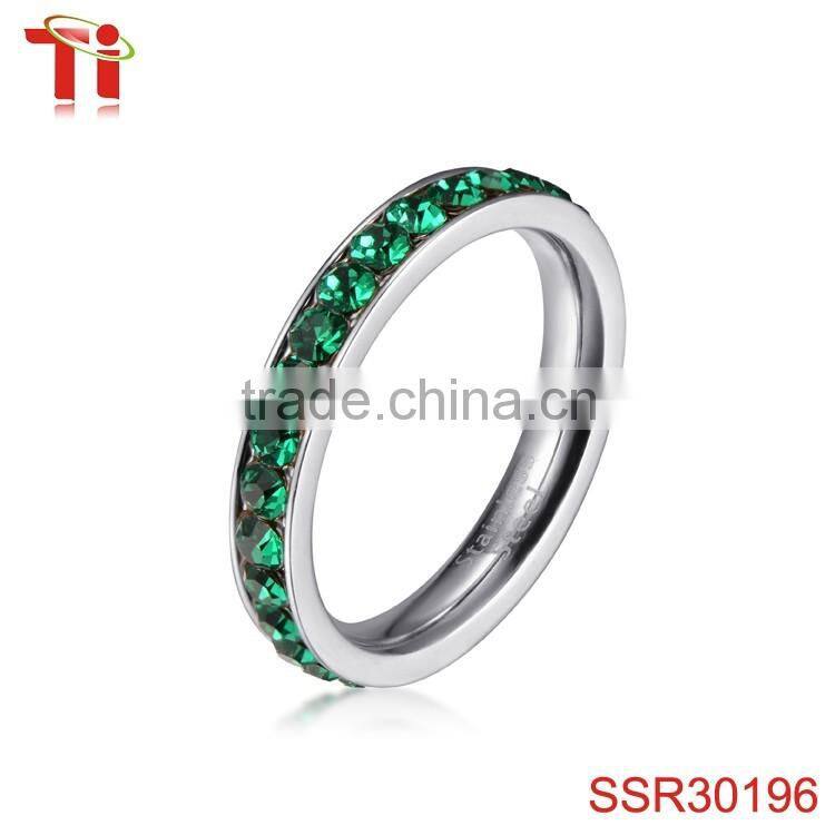 316L Stainless Steel Peridot Green Cubic Zirconia CZ Eternity Wedding 4MM Band Ring
