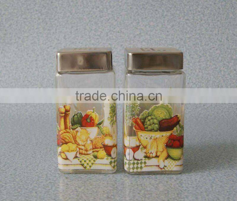 beautiful design square with decal glass spice set
