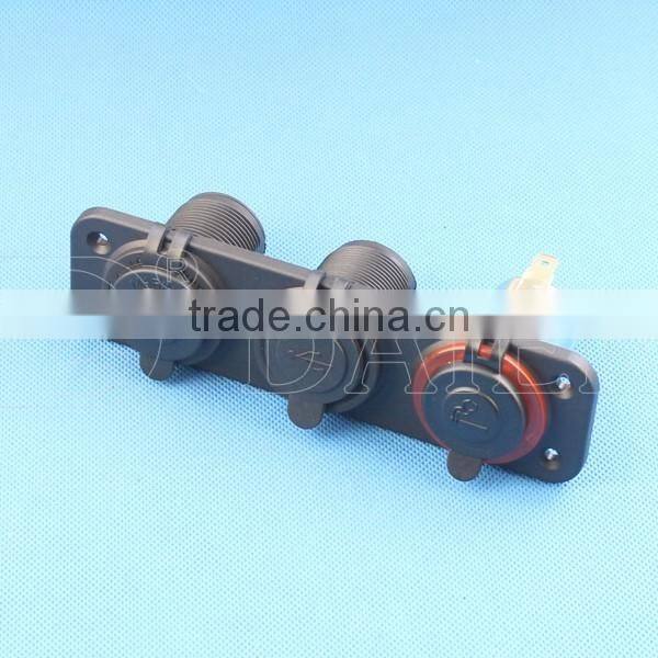 Panel Mounted 12V Car Cigarette Lighter Socket Dual USB Charger Socket Power Adapter Outlet Splitter