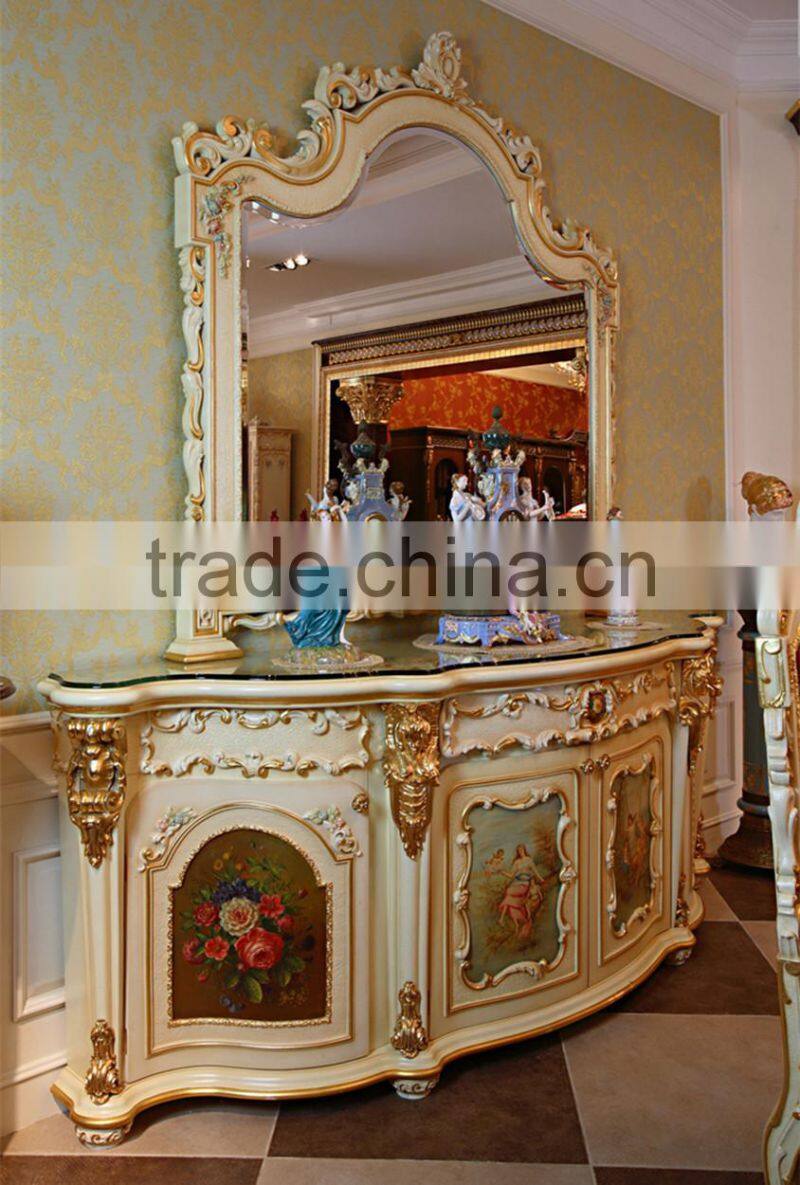 Luxury French Rococo Style White Four Door Glass Display Cabinet/ Gorgeous Home Decorative Cupboard Showcase/ Classic Sideboard