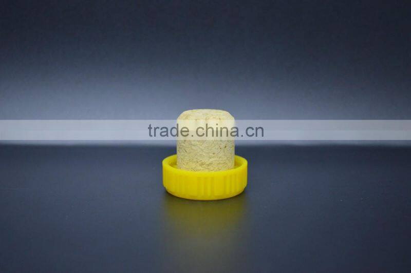 Shiny yellow plastic cap with wooden cork for glass bottle cheap price