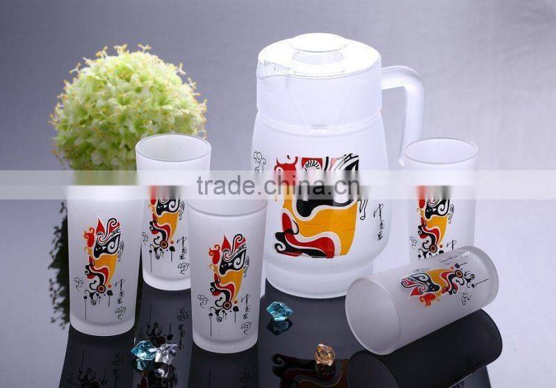 7pcs drinking glass set with chinese style design,glass jug with 6 glass,glass water jug set