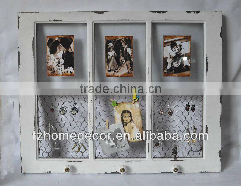 Wooden photo frame wall art with multi openings and hooks