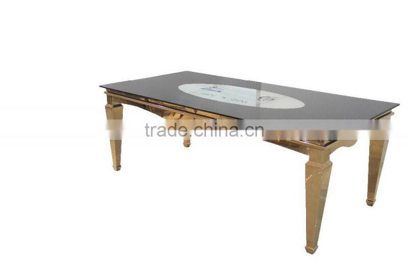 Good quality Large size Rose gold Glass top metal frame dining table