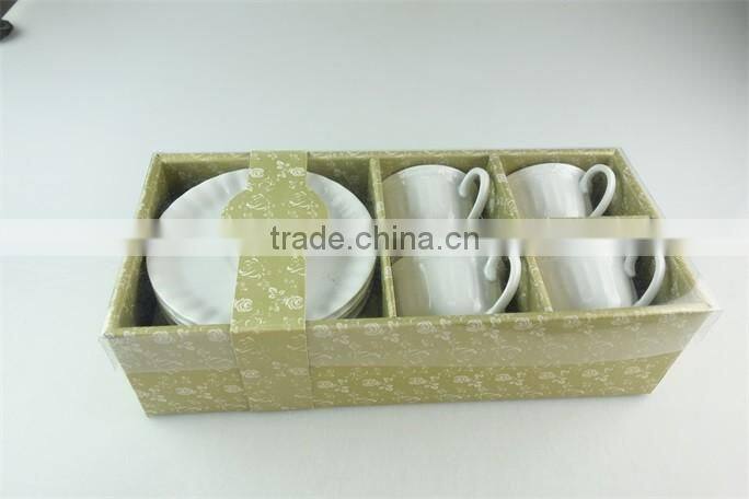 White stock lot for sale ceramic tea / coffee cup & saucer with color box 12 pieces set