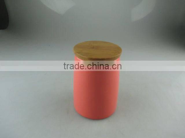 Stocklot glaze ceramic canister/pot with wooden lid in cheap price