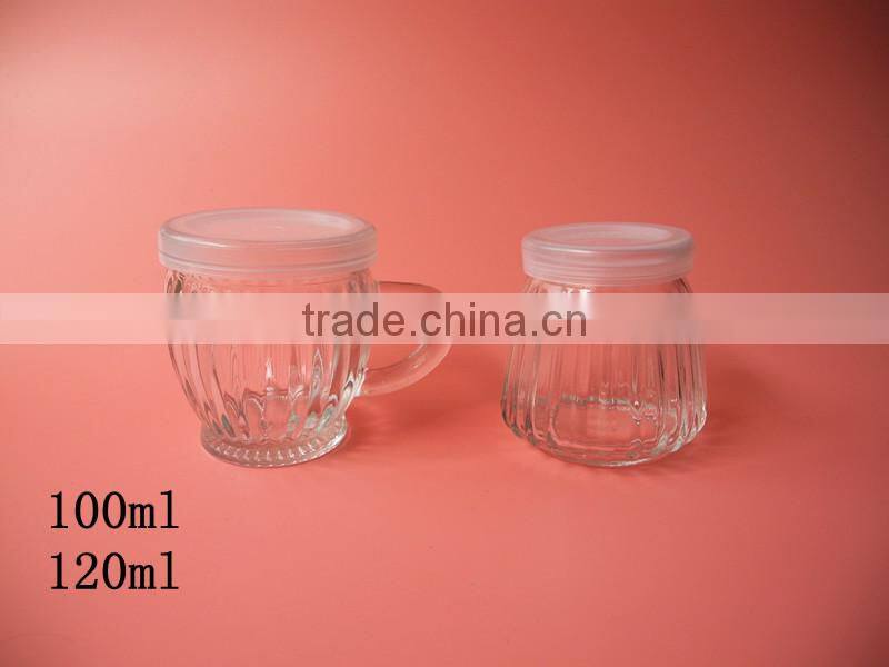 promotional fancy ribbed pudding jelly glass jar with plastic lid