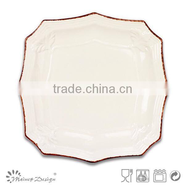 embossed square shape stoneware dinnerware plate