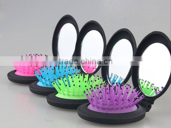 Two in one massage comb & mirror, portable cosmetic comb, travel type folding airbag comb