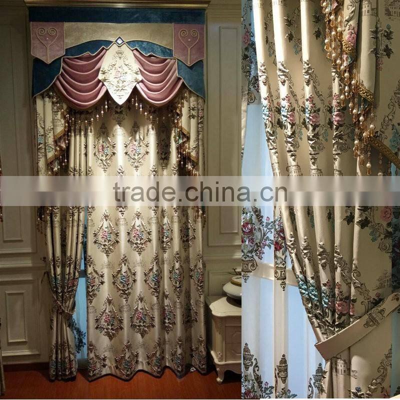 JA863 momoda luxury home decorations french retro antique curtain with sheers and valance arabian champagne beige curtain fabric