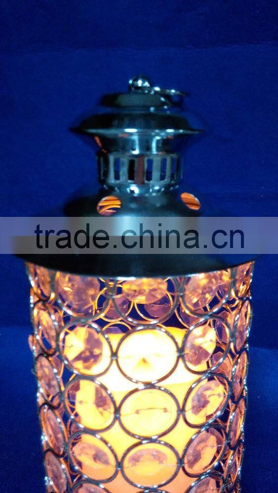 hand weaving acrylic diamond with LED candle Xmas hurricane lamp decorations
