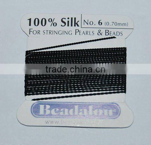 wholesale 0.6mm black 100% bead silk threading cord with needle attached