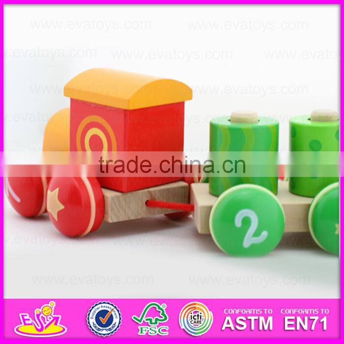 Colorful wooden Pull Shape Block Train Toy for kids,EN71 top sale pull line toy vehicle wooden toy train OEM W05C025