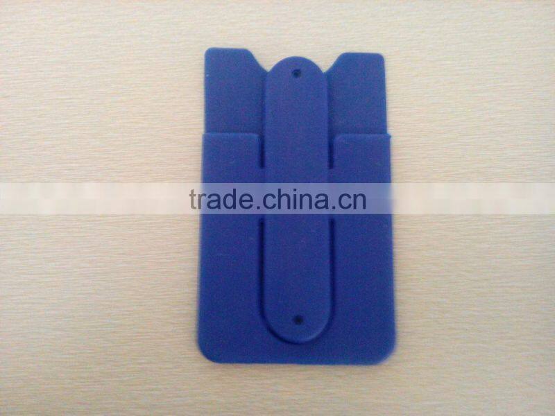 Hot selling Blue adhesive stickers silicone rubber mobile phone card holder for mobile phone