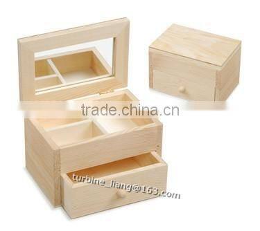 Wooden Jewellery Box With Mirror And 3 Compartment Folds Flat