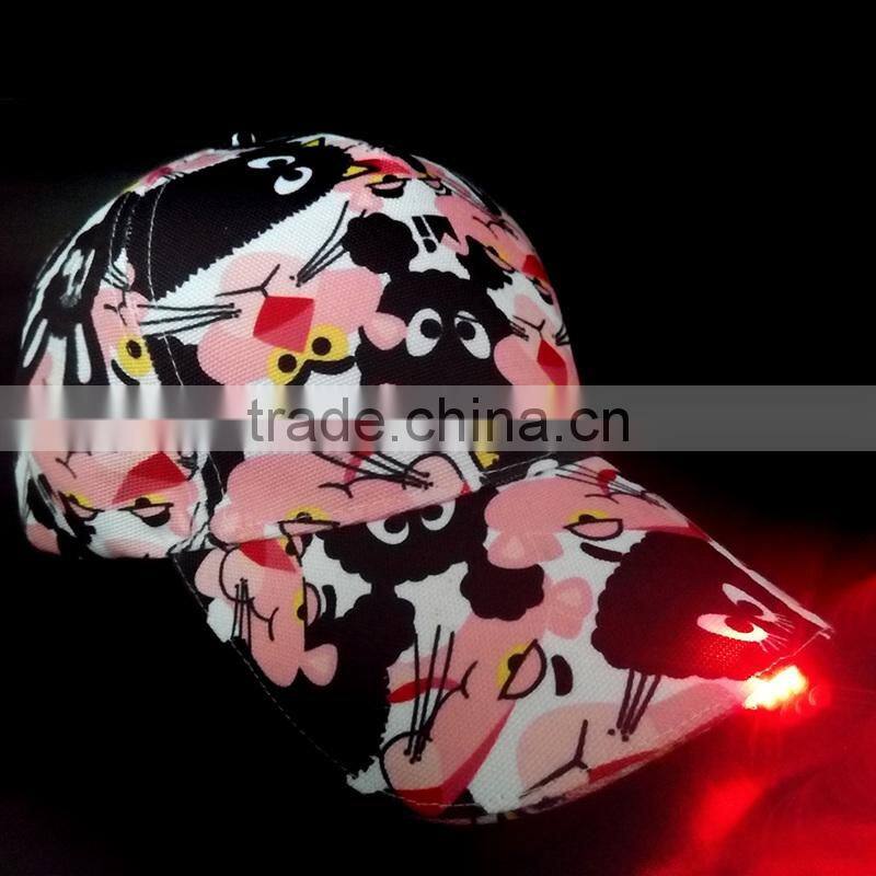 cusotm cheap 6 panel LED baseball caps with without logo