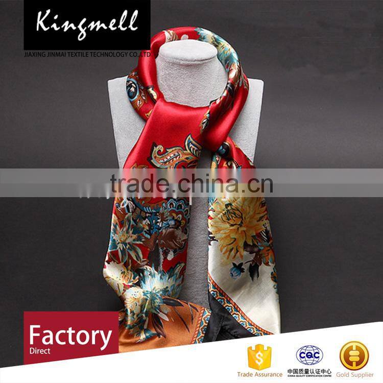 Custom fashion digital printing polyester satin lady scarf