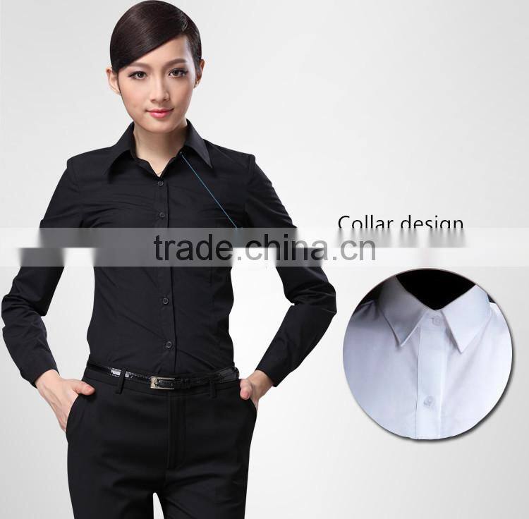 2015 latest design fashion cutting black long sleeve ladies blouse