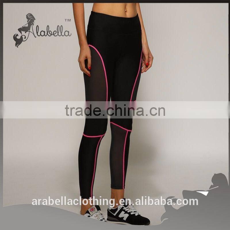 New Fashion Yoga Gym Geometric Mesh Leggings Fitness Work Out Black Elastic Running Pants