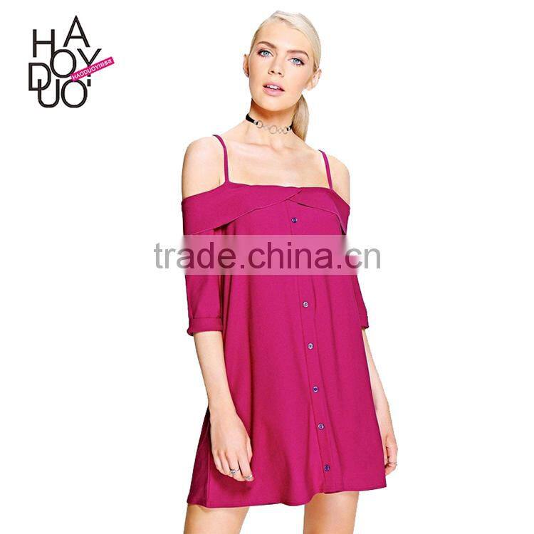 HAODUOYI Fashion Soild Spaghtti Strap Women Dress Off Shoulder Backless Three Quarter Sleeve Lady Mini Dress for Wholesale