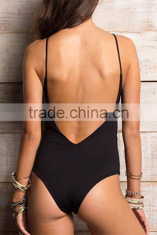 ladies black and side strap one-piece swimwear