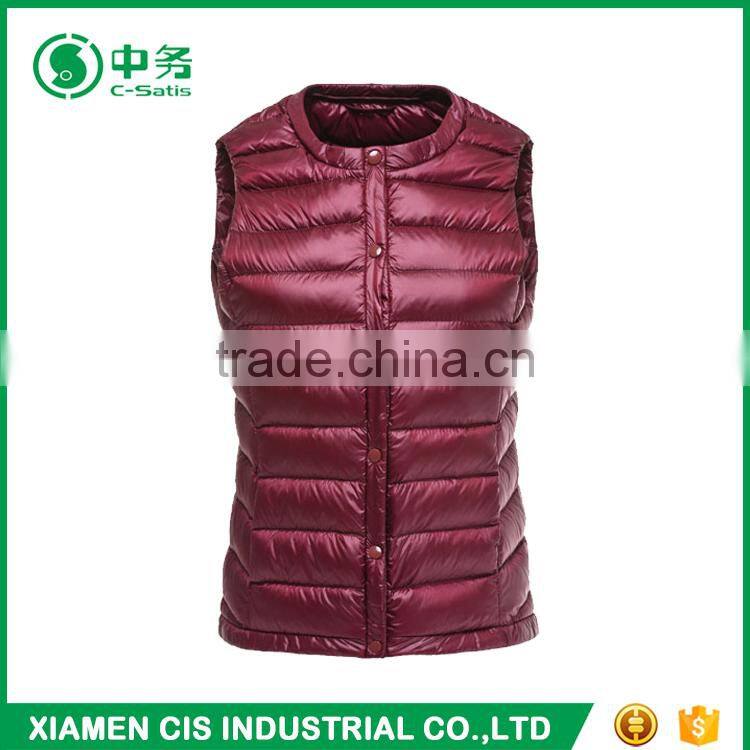 2017 New Product Pure Color Winter Windproof Warm Women Padded Down Vest