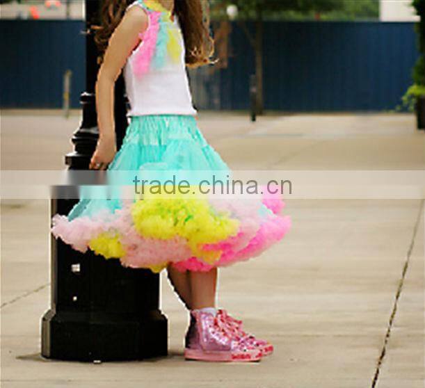 2014 Newest Baby Girl White Top and Aqua with Purple Fluffy Pettiskirt Baby Girl Outfits with Fluffy Tutu Skirt