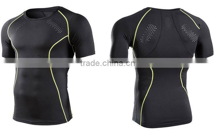 bodybuilding training cycling slim fit black polyester men t shirt