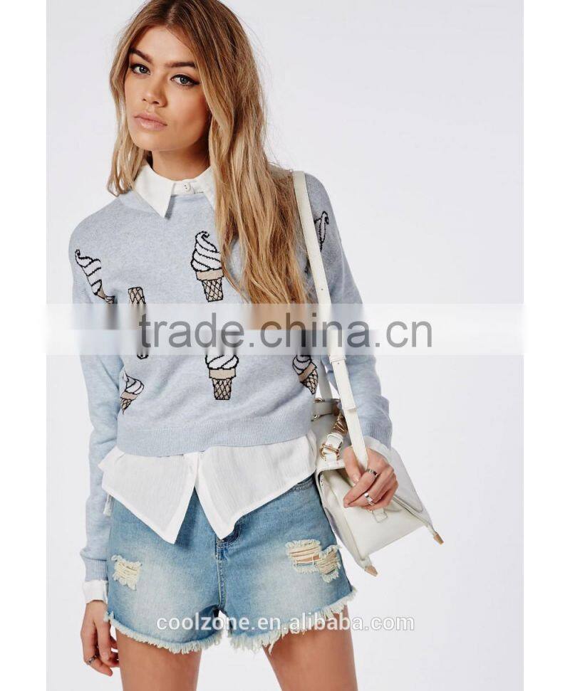China wholesale Ice Cream knitted sweatshirt women crop hoodies