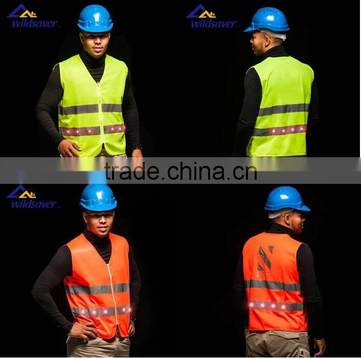 100% Polyester 3m reflective LED yellow green flashing led safety vest