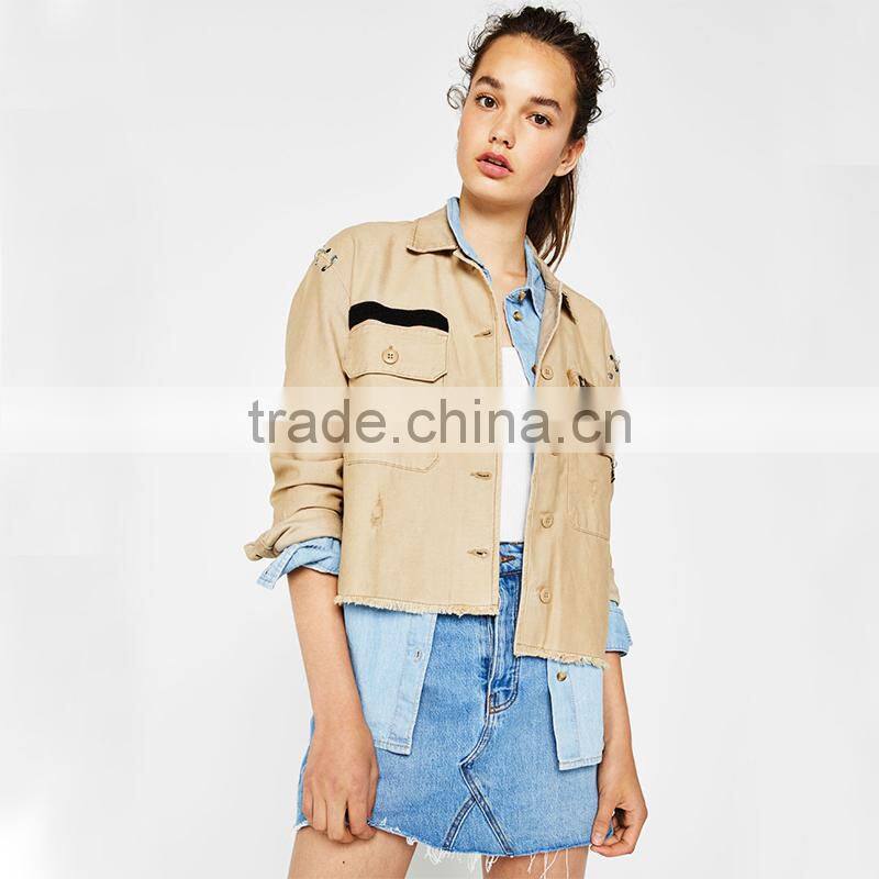 Buy jackets online ladies light short cotton overshirt military jacket