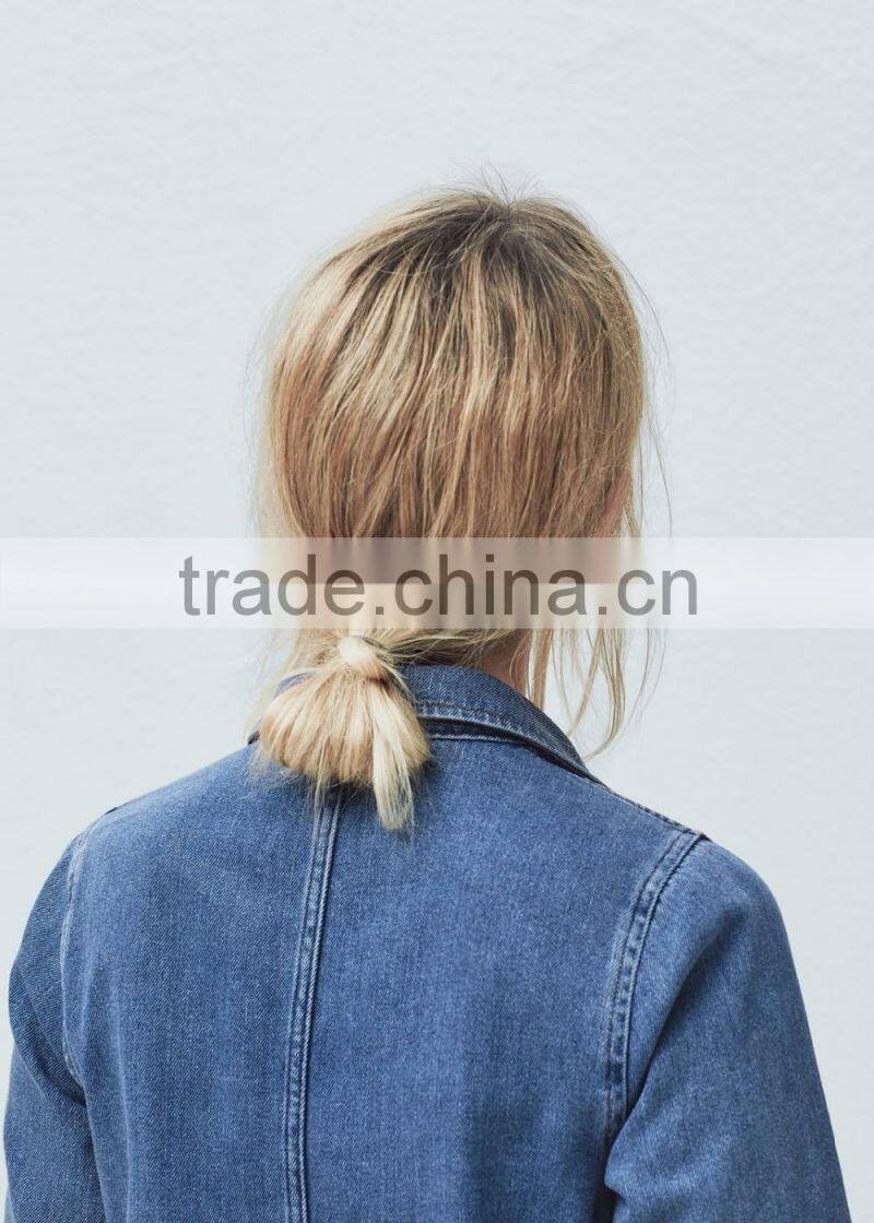 Girls button-up raw hem casual loose long sleeve denim jeans dress