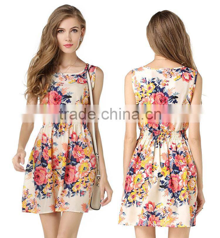 2016 Women Casual One Piece Dress in Floral Print