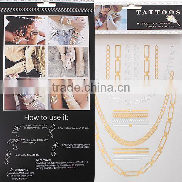 New Fashionable Removable Waterproof Metallic Temporary Tattoo Sticker For Women