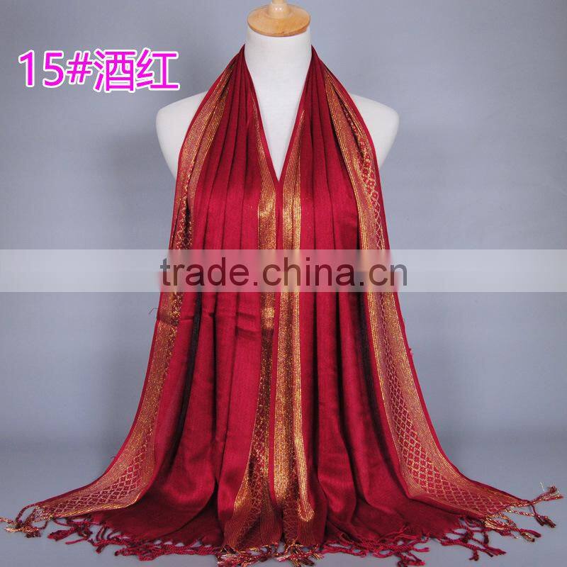 shiny long tassel muslim scarf/16 color muslim tassel scarf/islamic hot sell women hijab