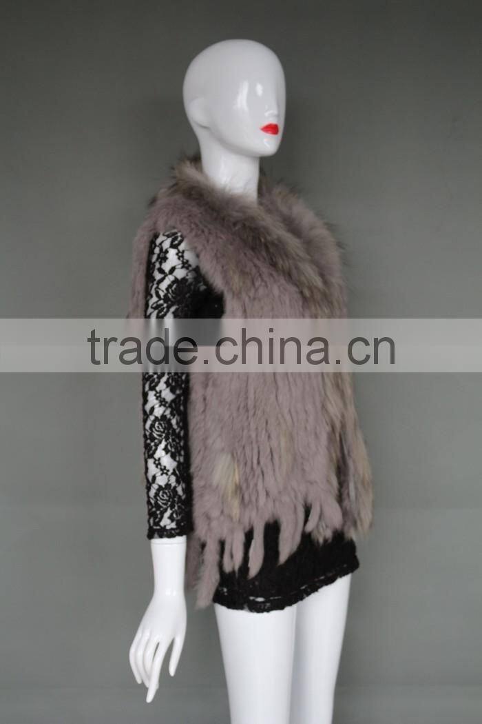Fashion Ladies Fur Vest /Grey Rabbit Fur Strap Gilet With Manufacture Price