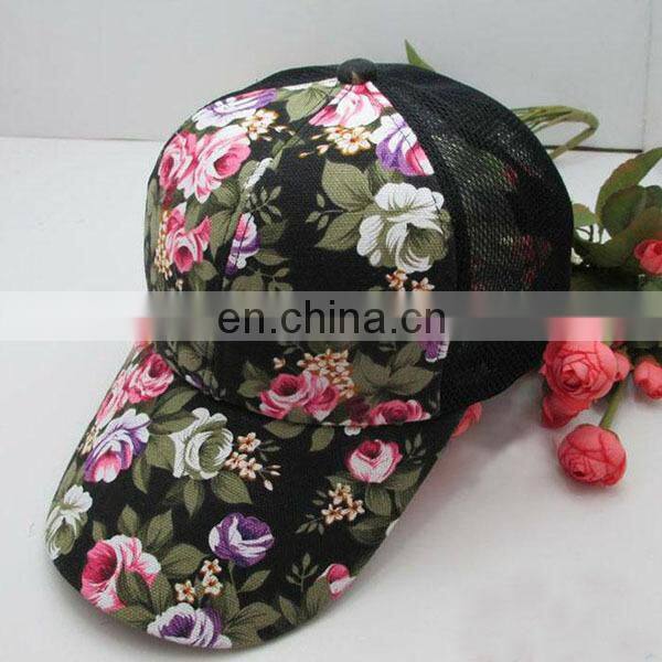 Curve Brim Flower Cotton Mesh Trucker Cap