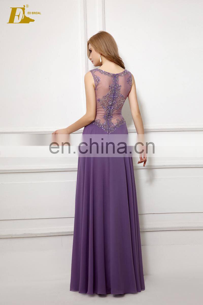 Sexy Beaded See Through Long Chiffon Purple Prom Dress Suzhou