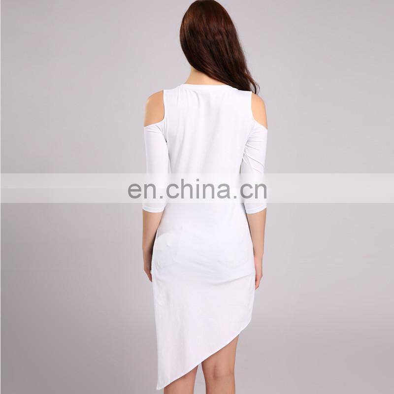 Women Off The Shoulder Long T-Shirt Wholesale Design Irregular Hem Blank T-Shirt