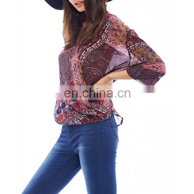 New fashion women clothing long sleeve customized women rayon blouse