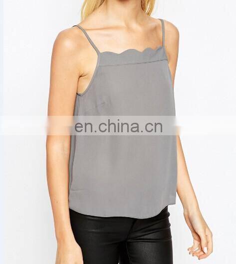 Designer style Scallop neckline grey tank top for lady
